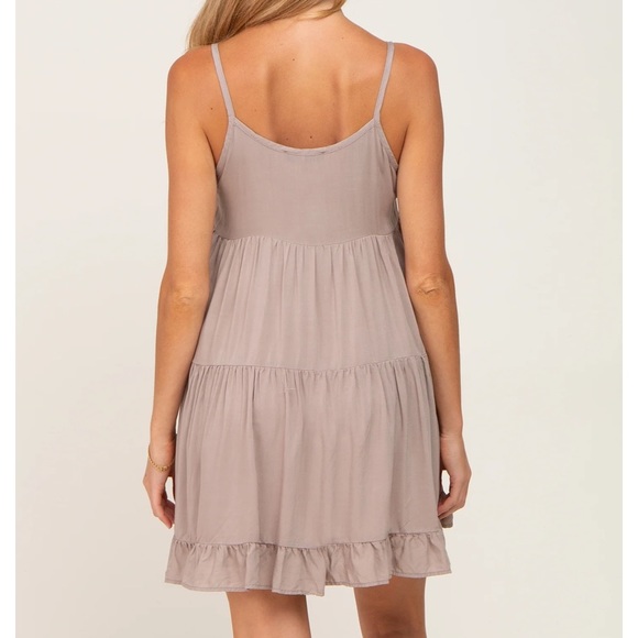 New! PINKBLUSH Mocha Button Accent Tiered Maternity Mini Dress - Picture 4 of 5